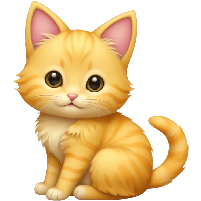 A cute cartoon yellow kitten sitting and wagging its tail and animated. emoji
