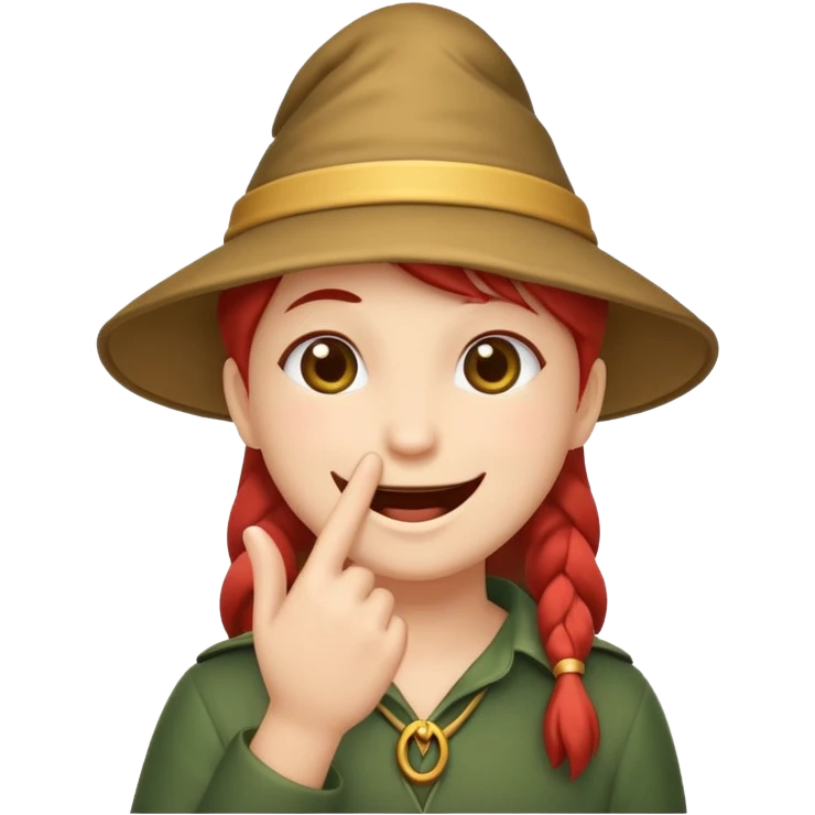 mystic forest character finger under chin teasing smile emoji