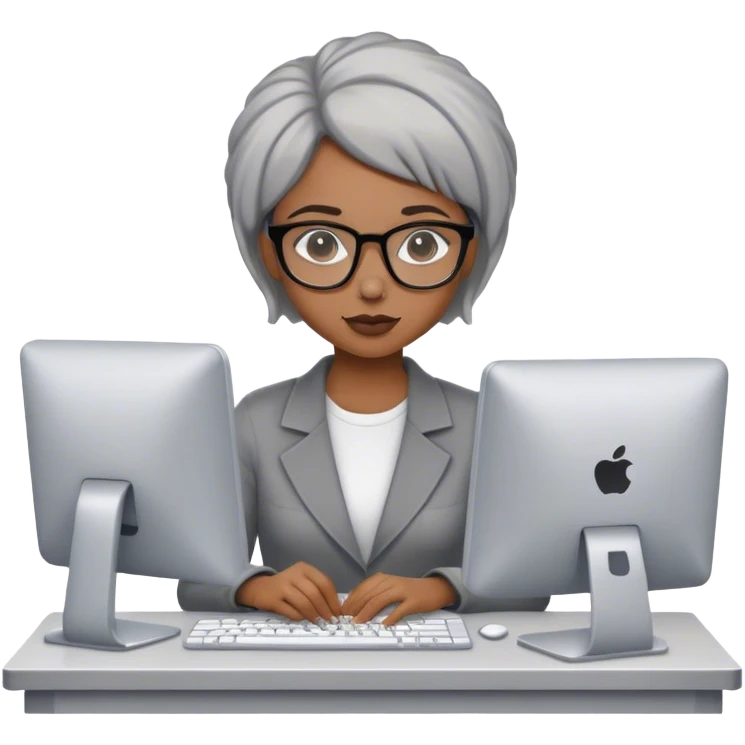 Light skinned Black girl with glasses shot natural gray haircut working on computer emoji