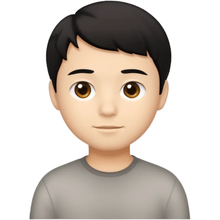 Simple iOS-style emoji of a young boy with short, slightly messy black hair, a round face, large brown eyes, and a small neutral smile emoji