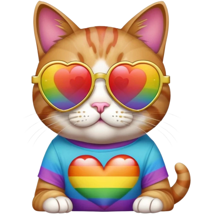 Cat with rainbow shirt and heart shaped sunglasses  emoji