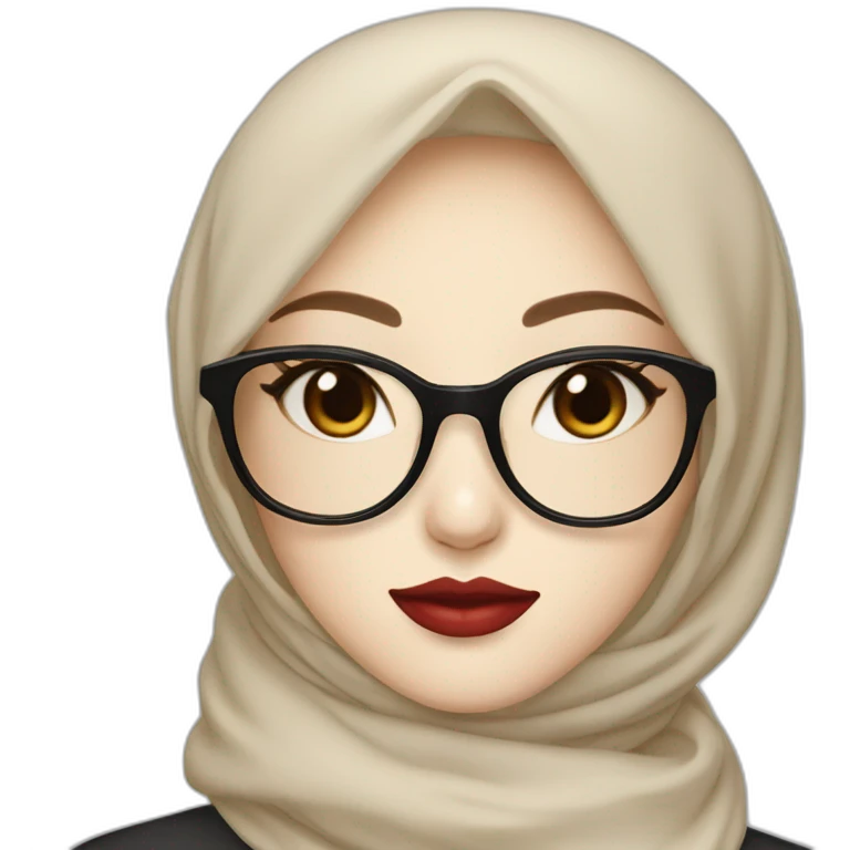 Beauty asian woman wear hijab and glasses pale skin red lips emoji