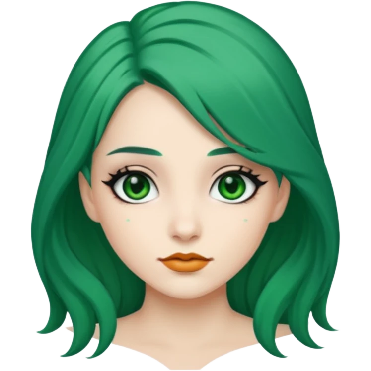 Emoji woman Emerald green hair long, fair skin, and eye black  emoji