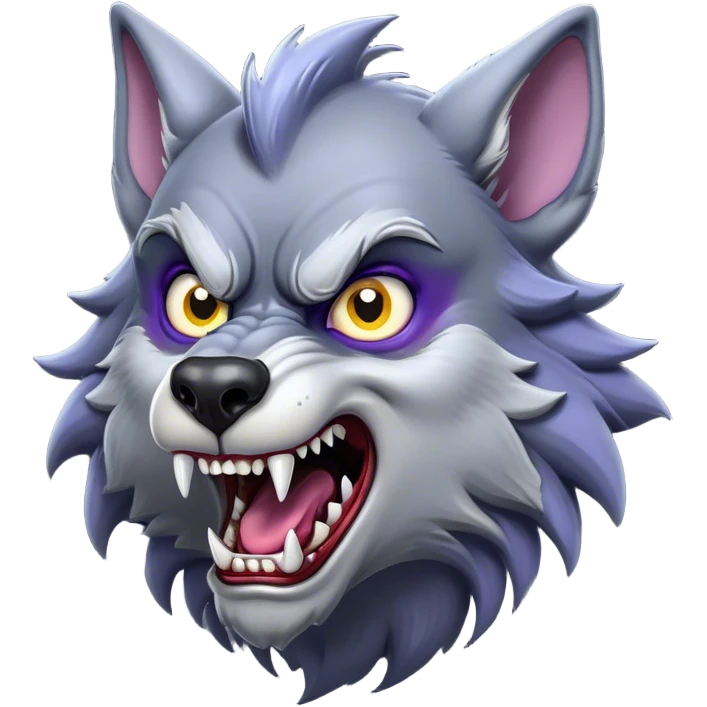 Cinematic Comical Werewolf Portrait Emoji, with a whimsically exaggerated lupine face in vivid moonlit grays and silvers, head cocked in a dramatically shocked expression with comically oversized, wide eyes and a playful snarl, simplified yet hilariously expressive, highly detailed with a soft cartoonish glowing outline capturing the mischievous humor of a werewolf mid-transformation! emoji