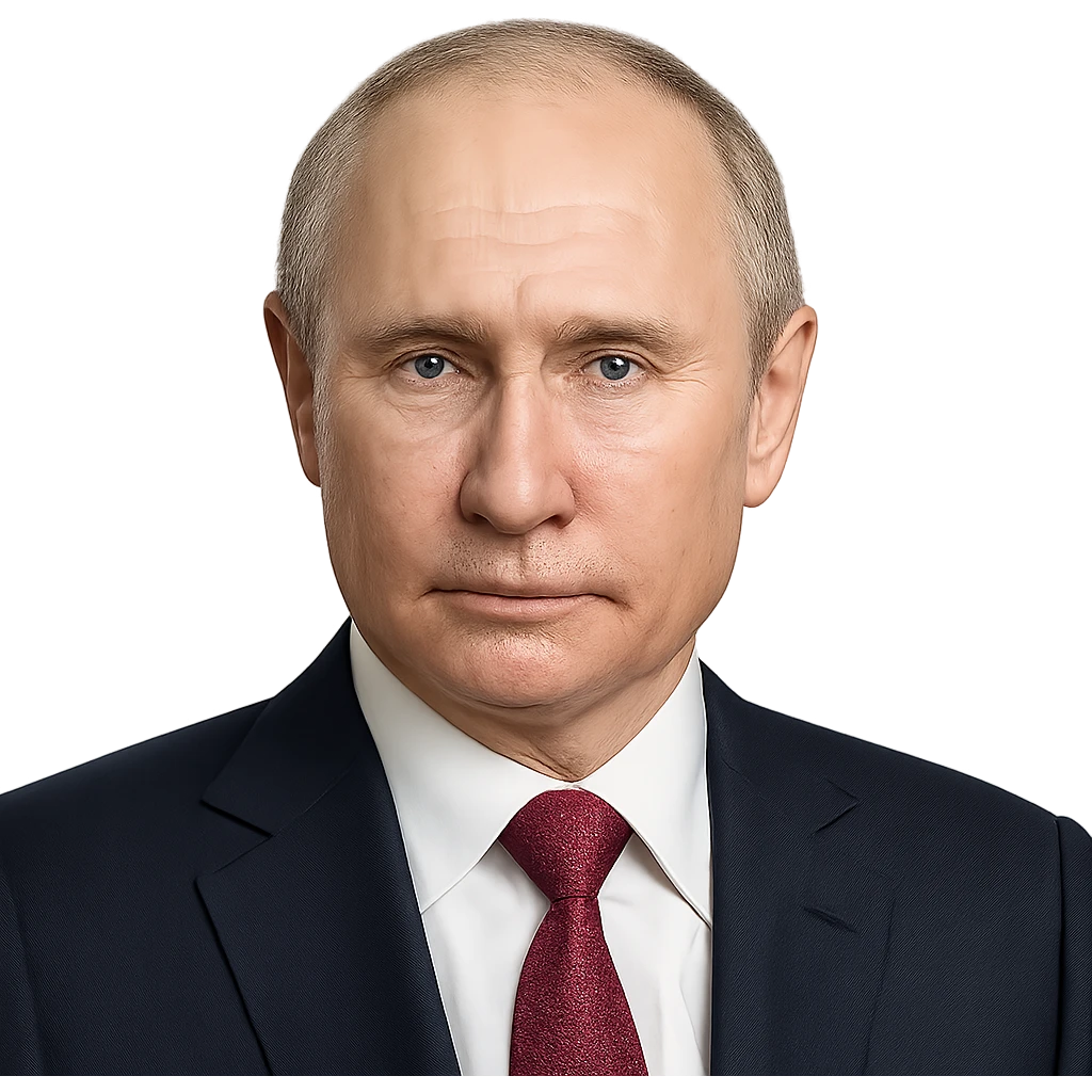 ultra-realistic portrait of Vladimir Putin, maximum likeness to real appearance, accurate facial details, natural skin, minimal emoji style, clean background emoji