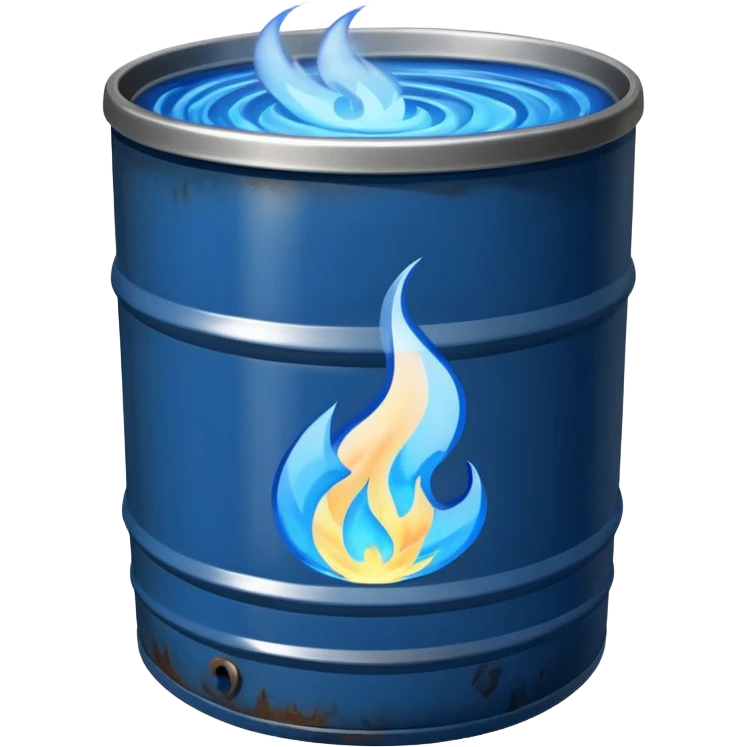 generate a realistic rust-free metal barrel with blue fire on it emoji
