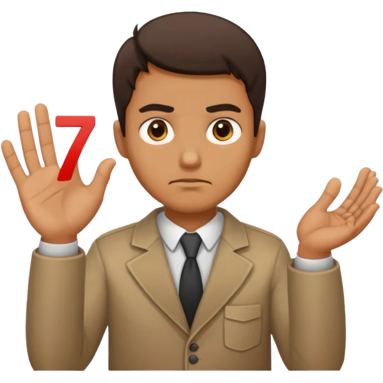 man frowning holding up numbers 6 in left hand and 7 in right hand emoji