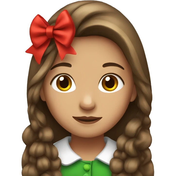 girl with long brown hair and Christmas bow emoji