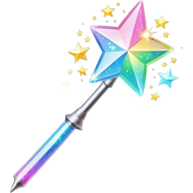 shiny and sparkly glitter magic wand with a star tip emoji