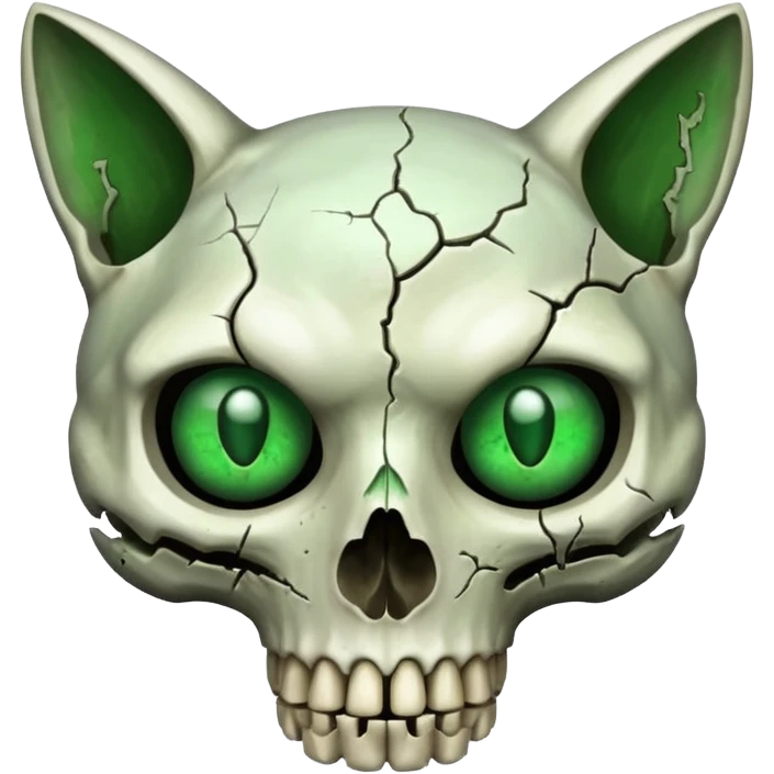 Zombie cat skull with green eyes emoji