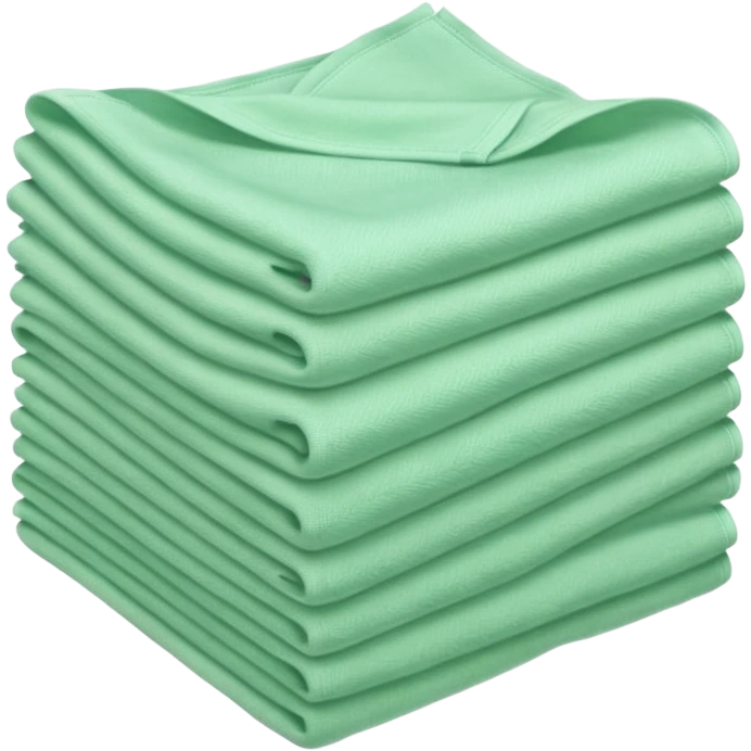 stack of soft square cloths with slightly textured fuzzy surfaces and cleanly folded edges pastel green color light neatly layered no spray dirt or extras soft lighting subtle shadows emoji scale emoji