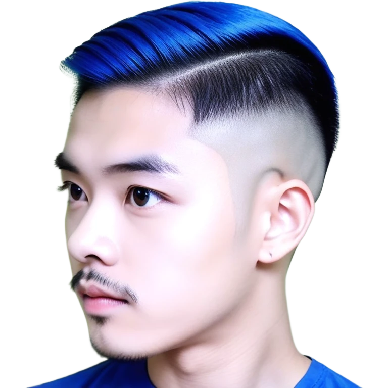 Nam 15 tuổi, da trắng, tóc under cut màu xanh lá cây vuốt ngược ra sau, mắt đen, áo khoác da màu cam , bên trong mặc áo cộc tay màu trắng, đeo khuyên tai màu bạc, mặt ngầu emoji