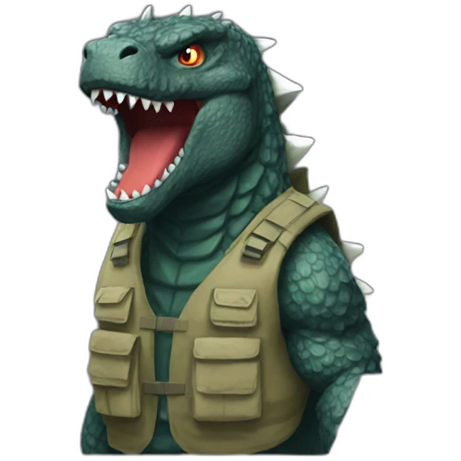 Godzilla with an terroristes vest emoji