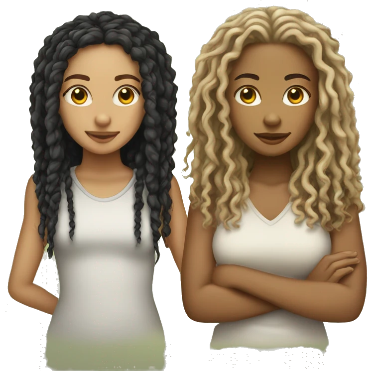 Two light skin girls one with dreadlocks one with curly hair emoji
