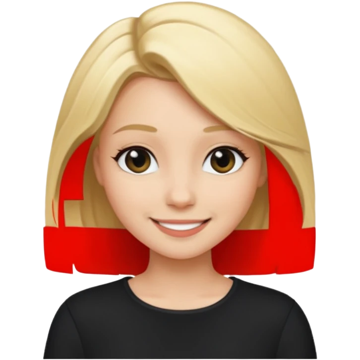 a new character a girl with shoulder length blonde hair wearing black clothes and wearing a cheeky smile emoji