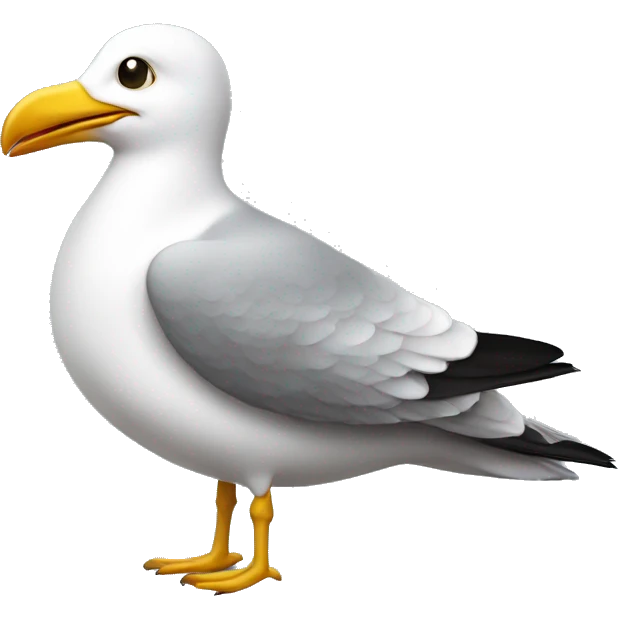 A humanoid seagull wearing a suit holding a coffee cup emoji