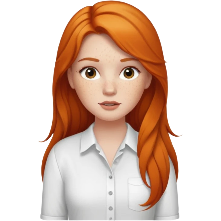 A white girl with freckles long lashes plump lips and ginger long hair pretty and she’s wearing a white shirt full body emoji