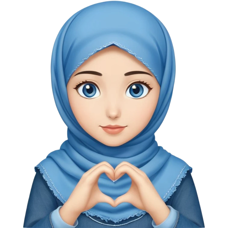 Turkish beautiful finish Konya girl blue eyes with denim hijab islamic dress and making heart with hands emoji