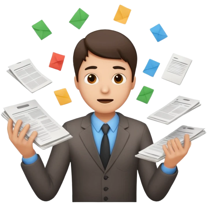 create an emoji of a person juggling lots of work loooking stressed out emoji