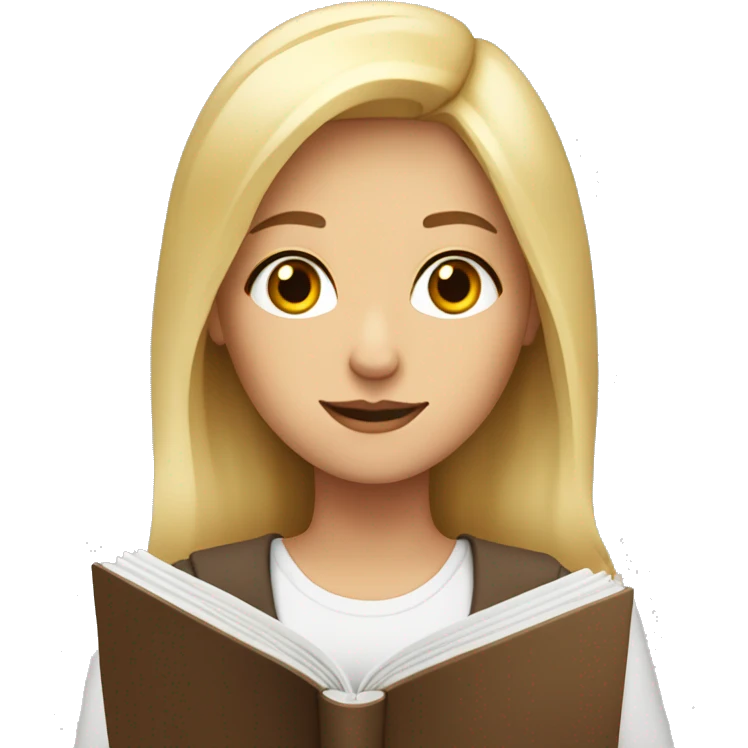 blonde woman with brown eyes shrugs shoulder with english book  emoji