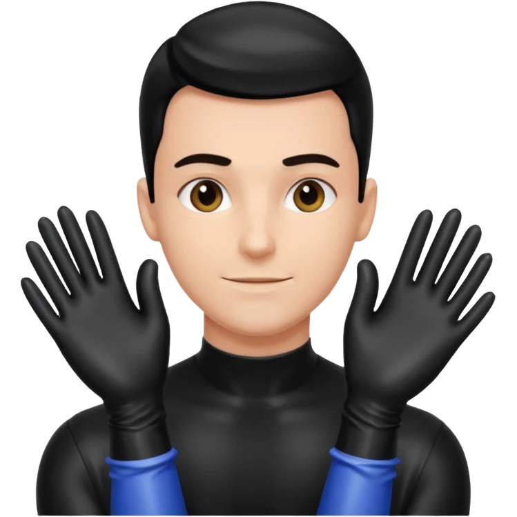 shiny black latex gloves on male hands emoji