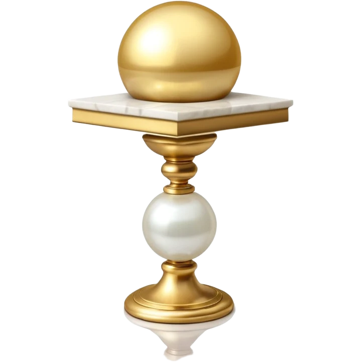 Beautiful precious tall Greek White marble pedestal with a gold cushion laying on top of it with a big shiny pearl-sphere-orb laying on it emoji
