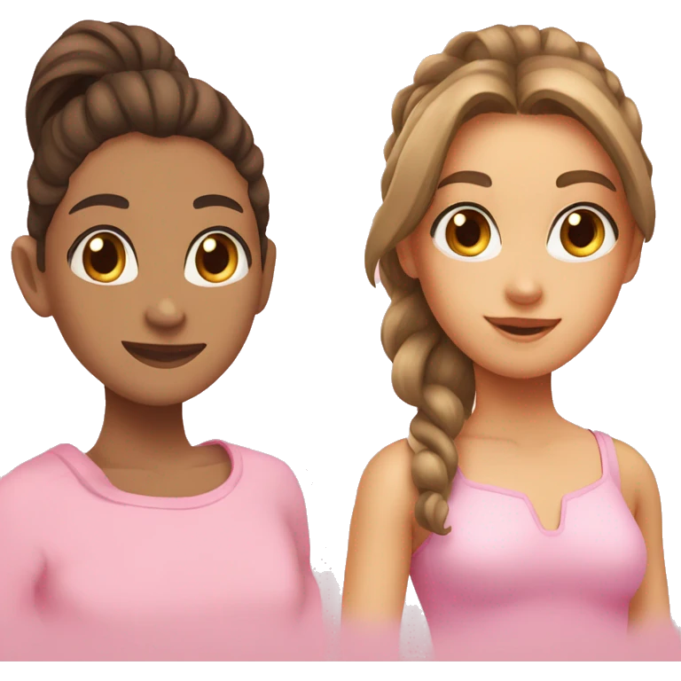 a girl with high ponytail a girl with long brown hair and hazel eyes with tan wearing pink slim emoji