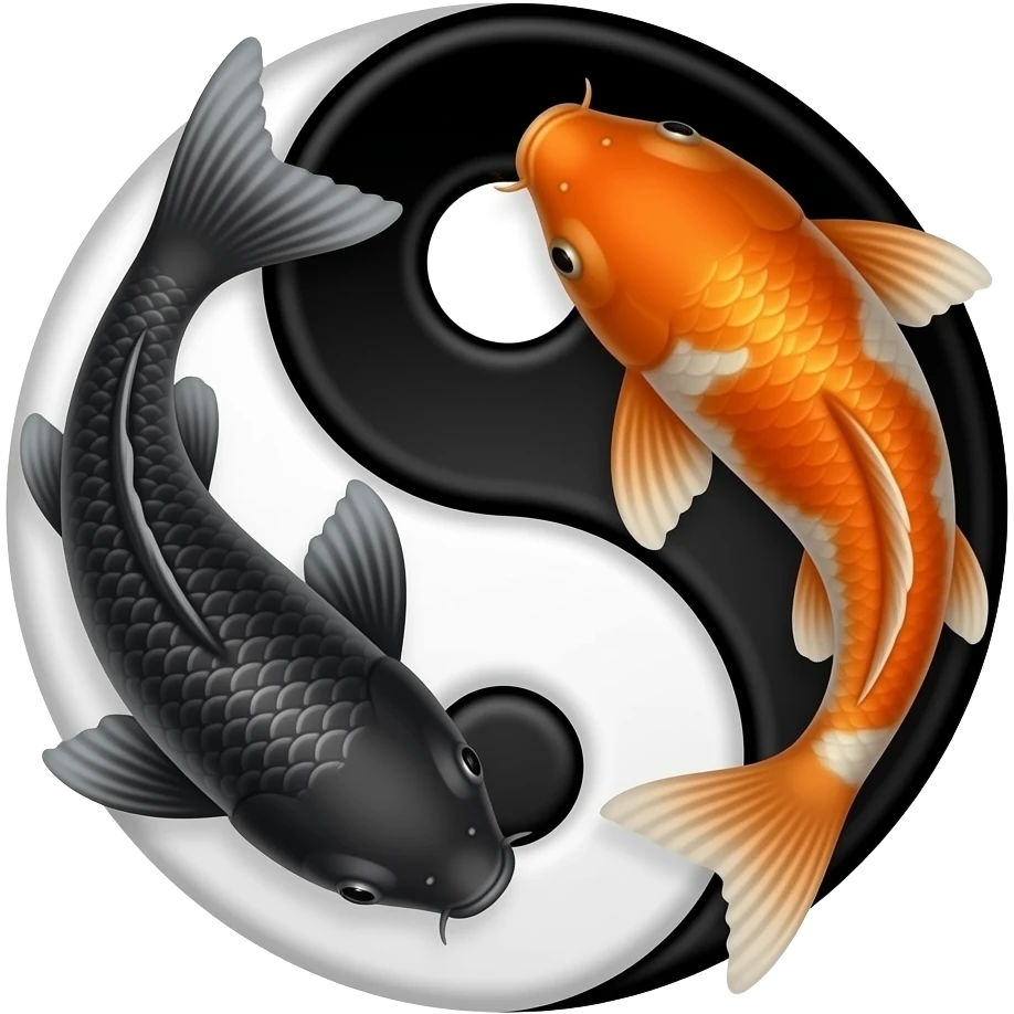 Two koi fishes in a circle like ying and yang but no background, one more black but little bit of orange and the other the opposite emoji