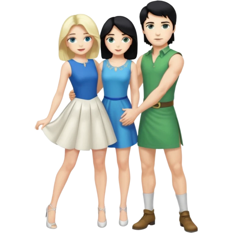 2 Person, prince, upright, black Hair, blue eyes, whole body, Woman, blonde Hair, Green eyes, bending knee, sleveless White Dress, emoji