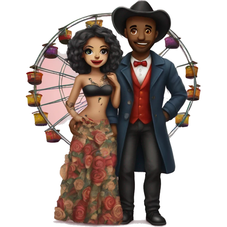 Romantic carnival date for beautiful tattooed couple emoji