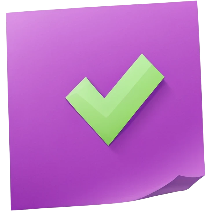 purple post-it note with green checkmark emoji