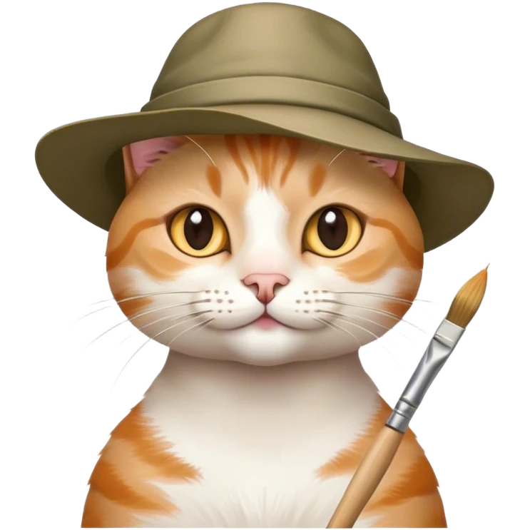 cat creative artist in a hat and with a brush emoji