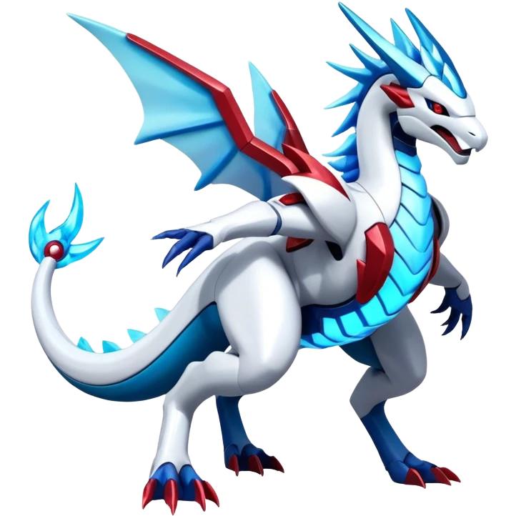 Futuristic Kyurem-reshiram-salamence-dialga-suicune-hybrid, full body emoji