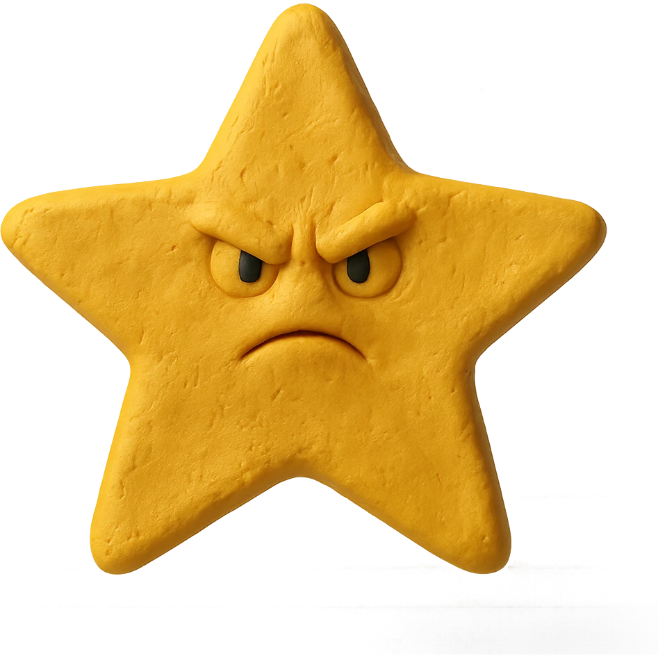 determined star with visible texture, matte plasticine claymation style emoji