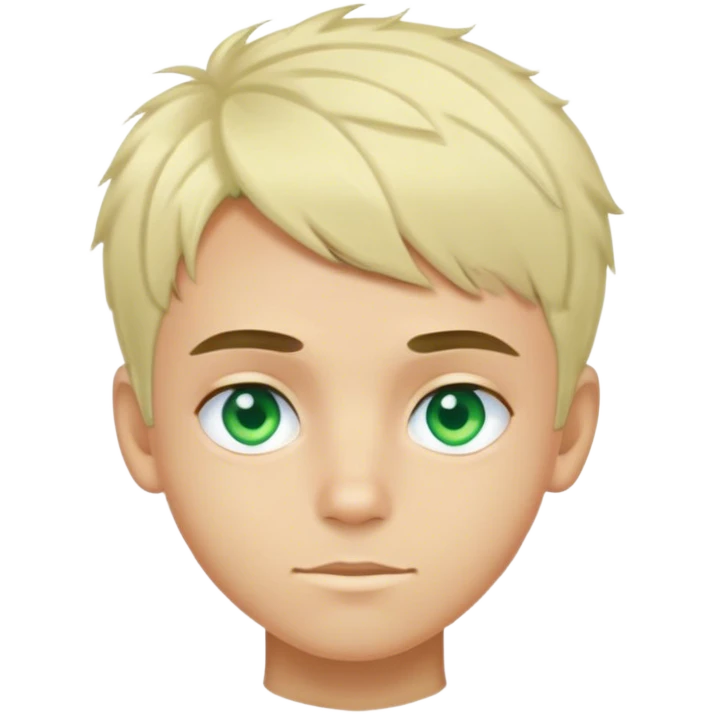 A thin Brazilian boy with light hair and bright green-blue eyes, a short tousled haircut, light eyebrows, and fair skin emoji
