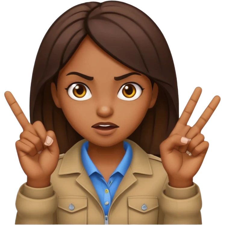 A brown skin girl holding up two middle fingers with a mad expression  emoji