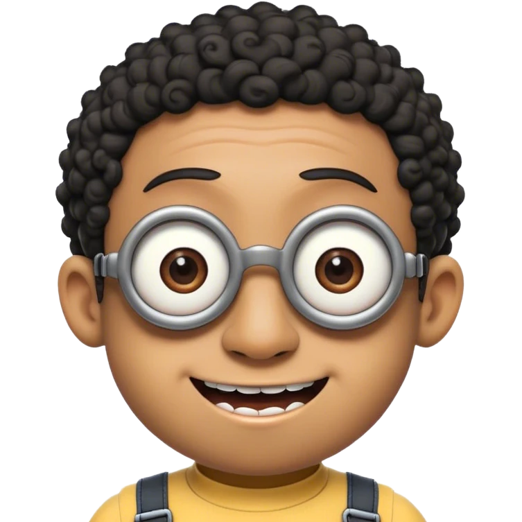 Black minion with a short curly to and braces emoji