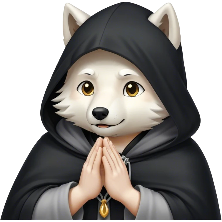 white wolf praying with black hooded cloak emoji