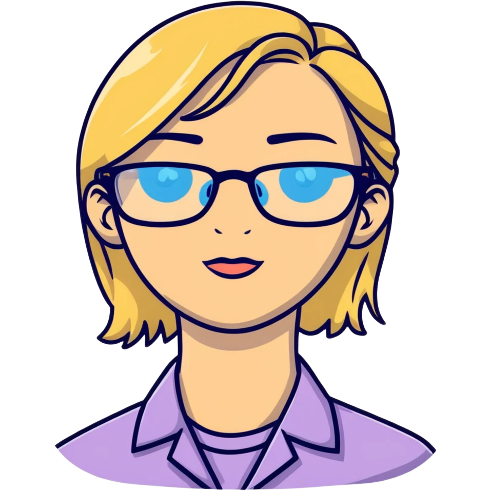 blonde 40 year old woman with blue eyes and glasses emoji