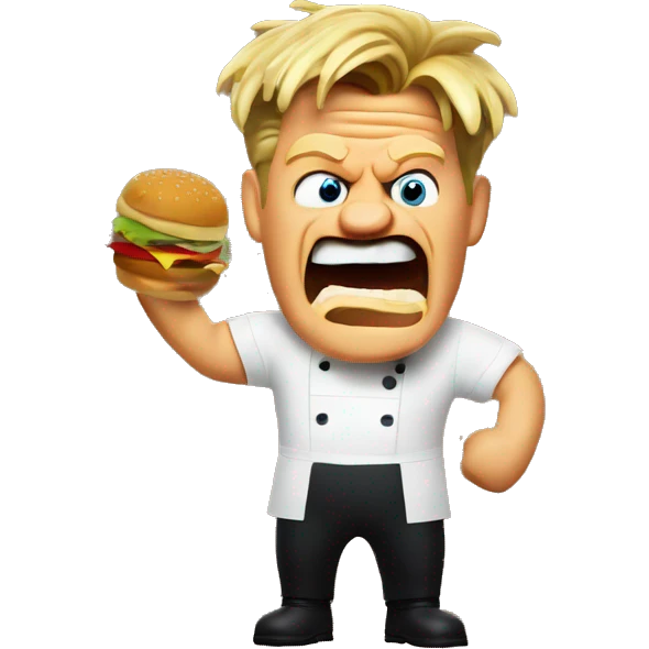 Gordon Ramsay yelling at a burger emoji