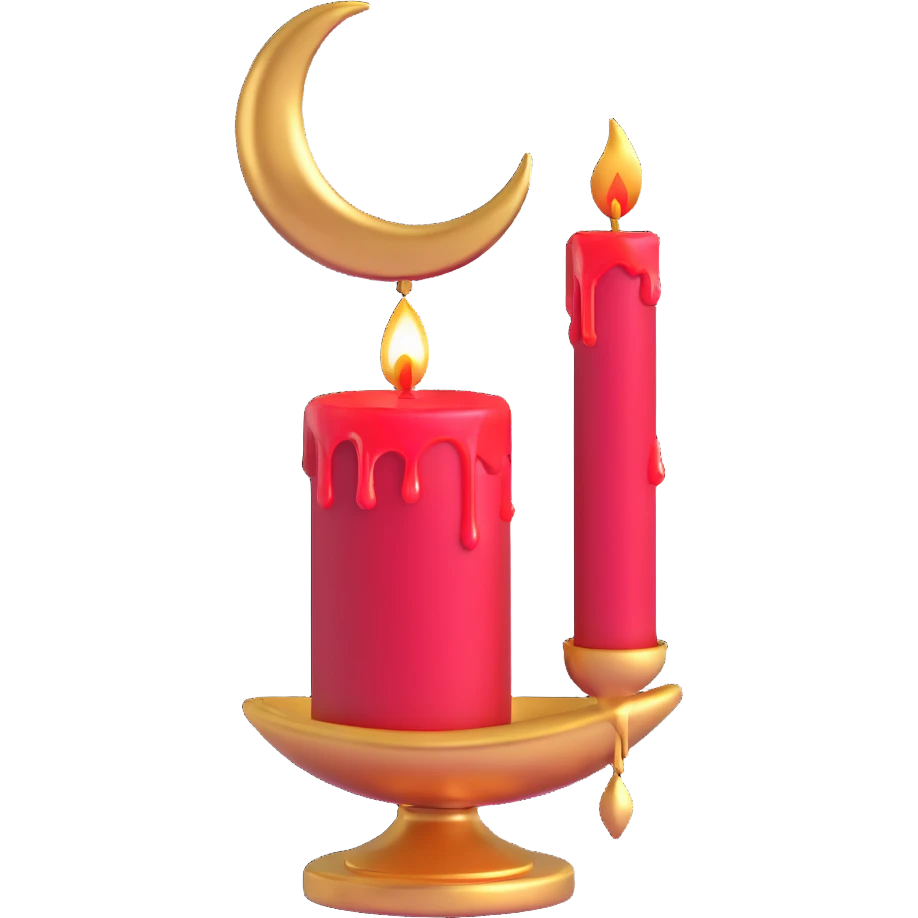 dripping red candle in a gold holder with a crescent moon in the background emoji