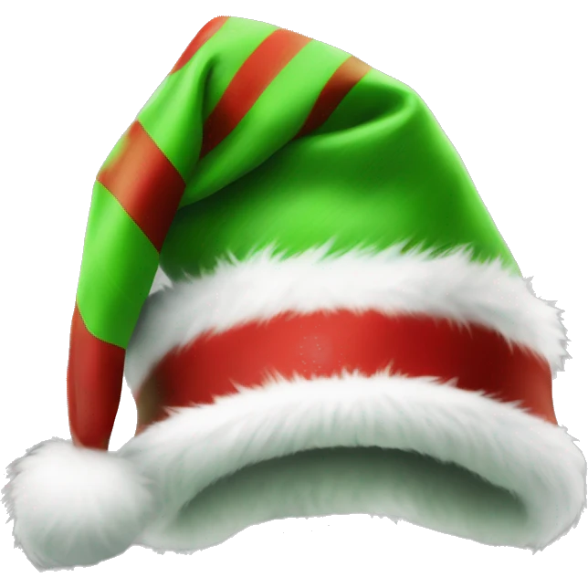 Realistic green and red striped fur santa hat isolated.  emoji