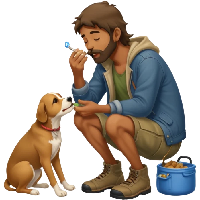 a homeless man licking dogs feet emoji