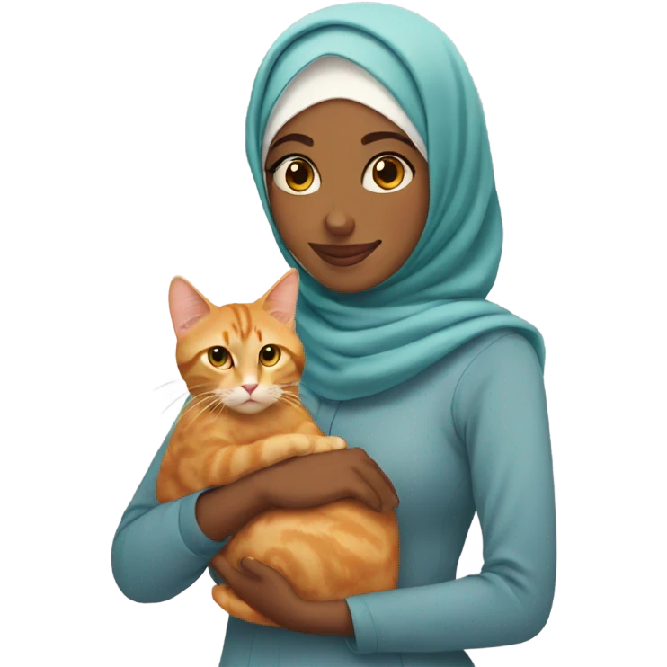 Hijabi girl holding ginger cat emoji