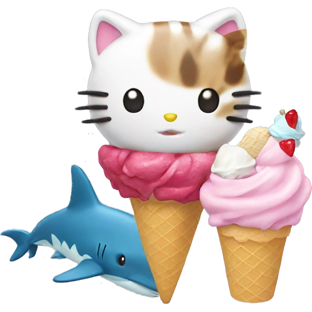 Hello kitty eating ice cream with a shark cat emoji