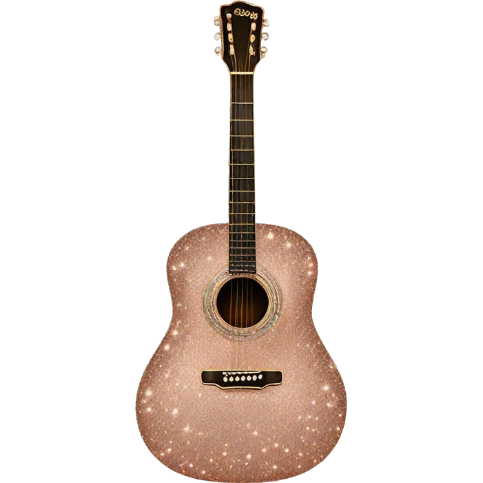 Realistic rose gold acoustic guitar with sparkly shiny glitter and diamonds on it. emoji