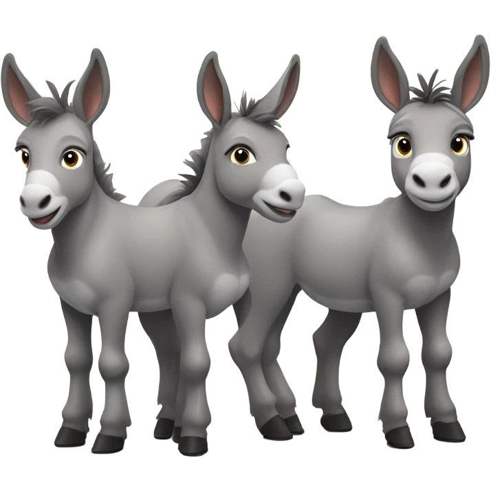 A  trio of grey mini Donkeys standing side by side full body emoji