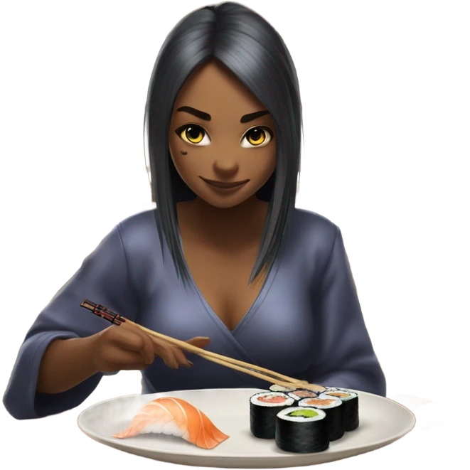 Namielle from monster hunter eating sushi emoji