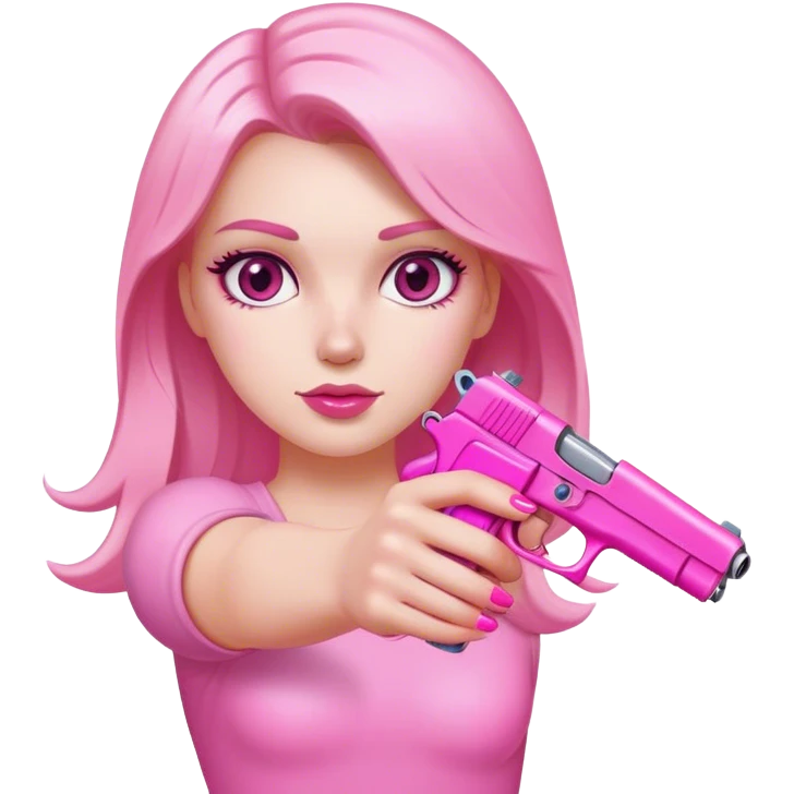White girl hand with pink nails holding a pink gun emoji