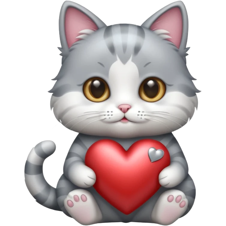 A cute cat holding a metallic hear emoji